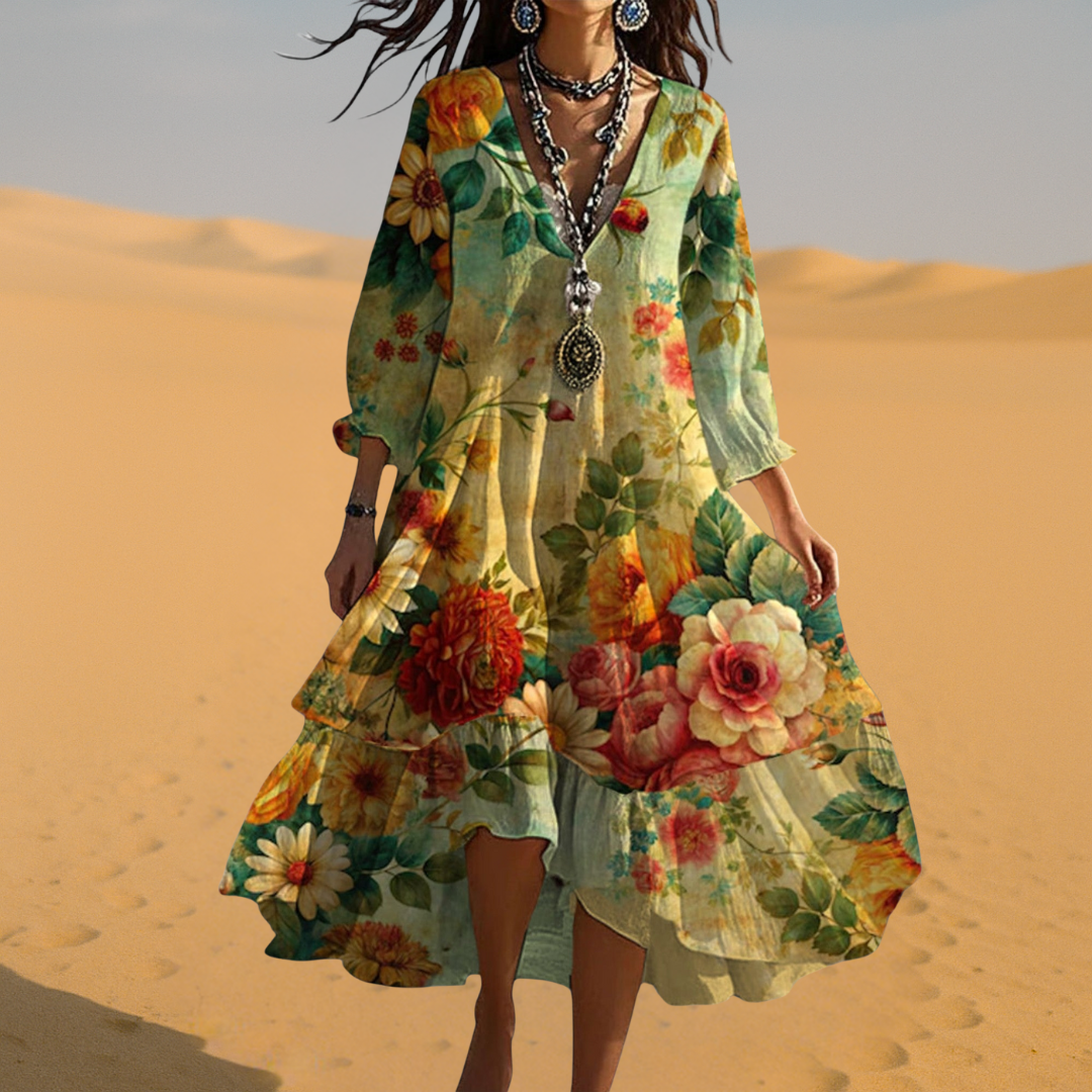 Samantha | Women Vintage Boho dekolt w serek Summer dress