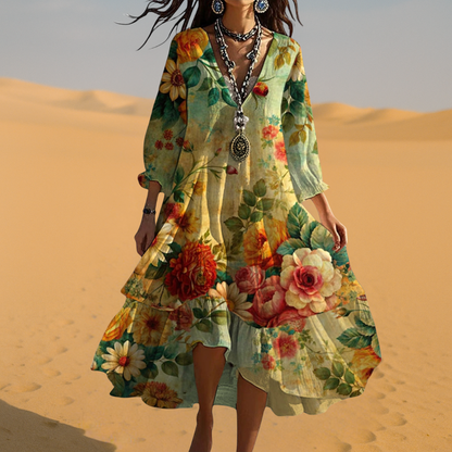 Samantha | Women Vintage Boho dekolt w serek Summer dress