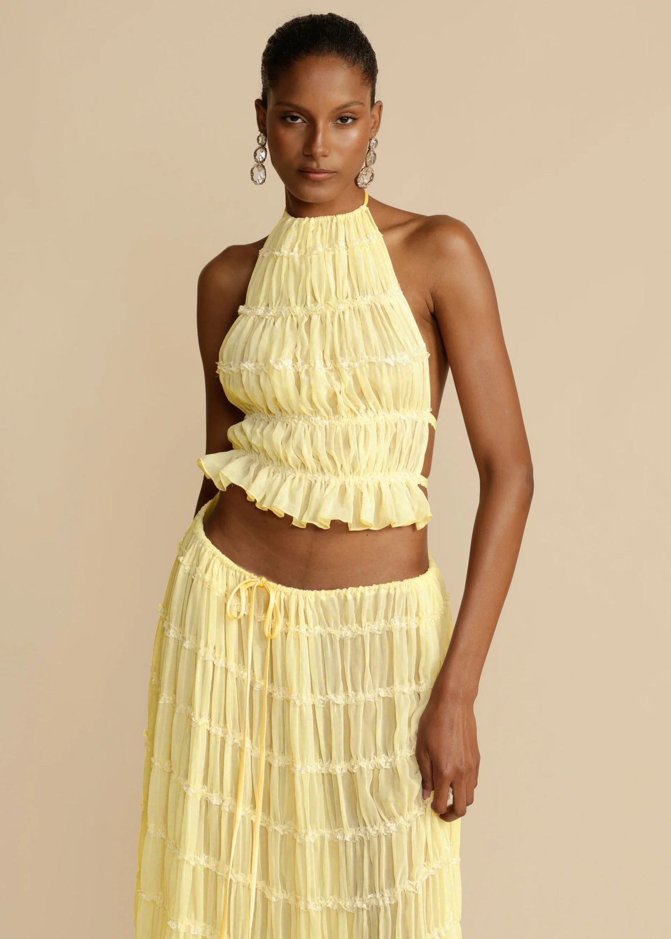 2pcs Women's Dress Suit Sexy Sleeveless Backless Cropped Halter Top