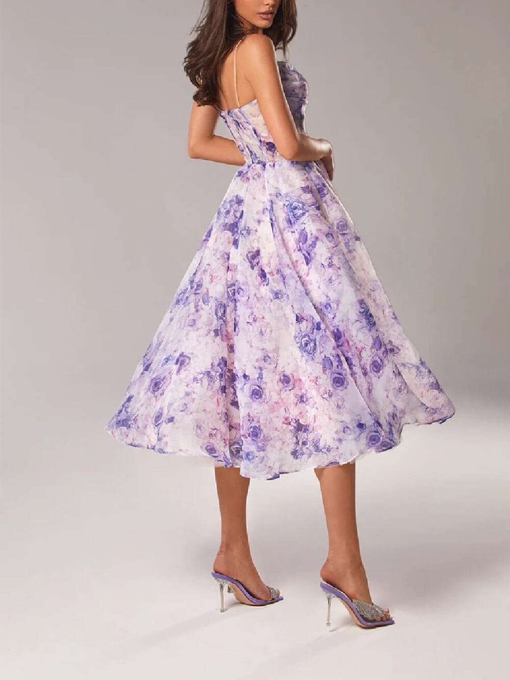 Women's Floral Spaghetti Strap A-Line Midi Dress
