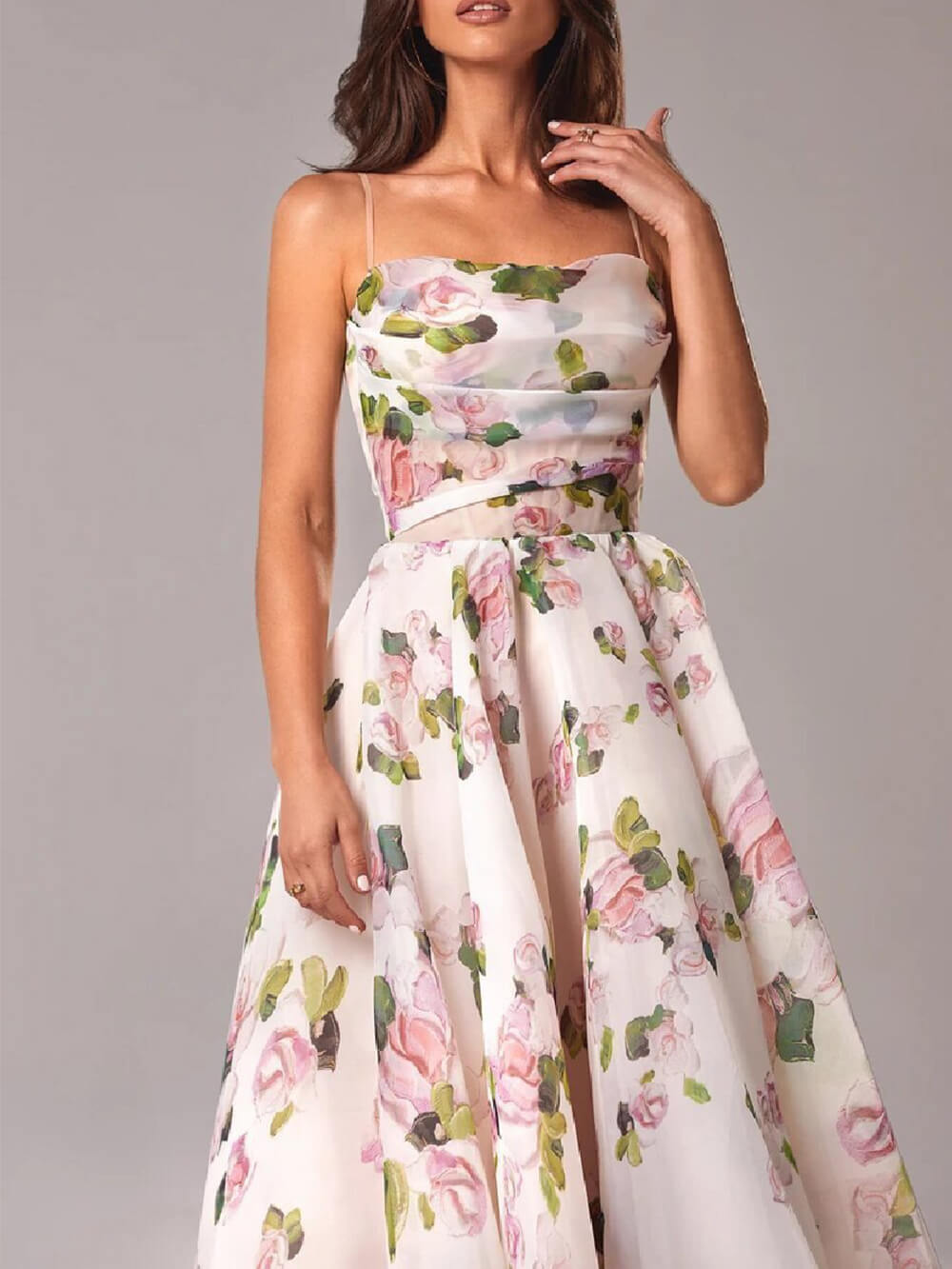 Women's Floral Spaghetti Strap A-Line Midi Dress