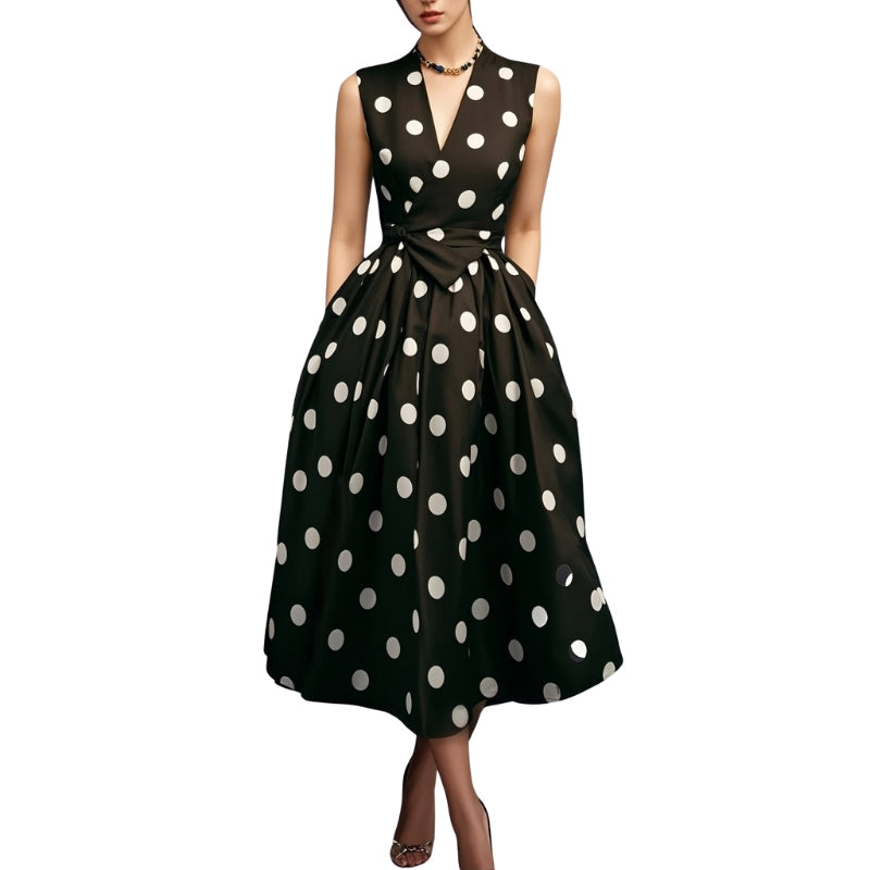 Robe sans manches à pois avec taille haute et poches