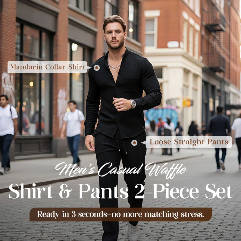 Men’s Casual Waffle Shirt Pants 2-Piece Set