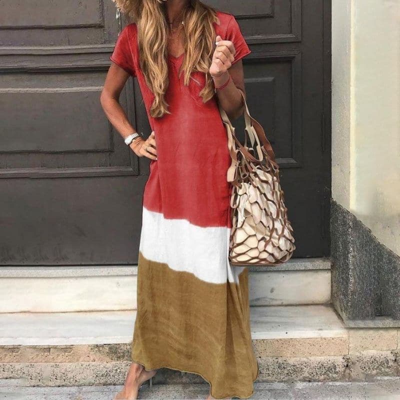 Robe longue femme color-block