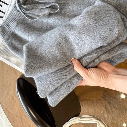 Women's Knit Wide Leg Trousers Wool Mix High Waisted Pants