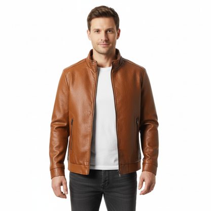 Veste en Cuir Italien pour Homme avec Fermeture Éclair et Poignets Nervurés