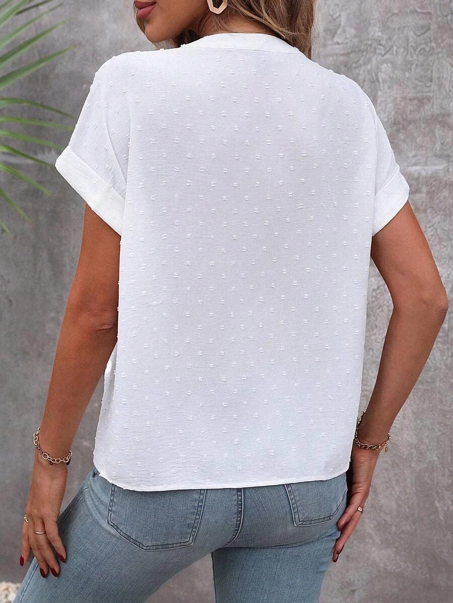 Blouse Blanche Femme Col V Boutonnée – Haut Texturé Décontracté