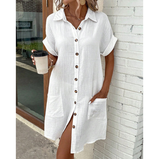 Estelle – Robe chemise d’été à patte de boutonnage femme