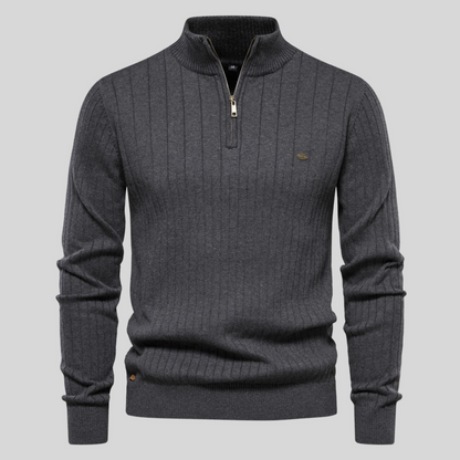 Men's Ribbed Top with High Zip Neck Sweater