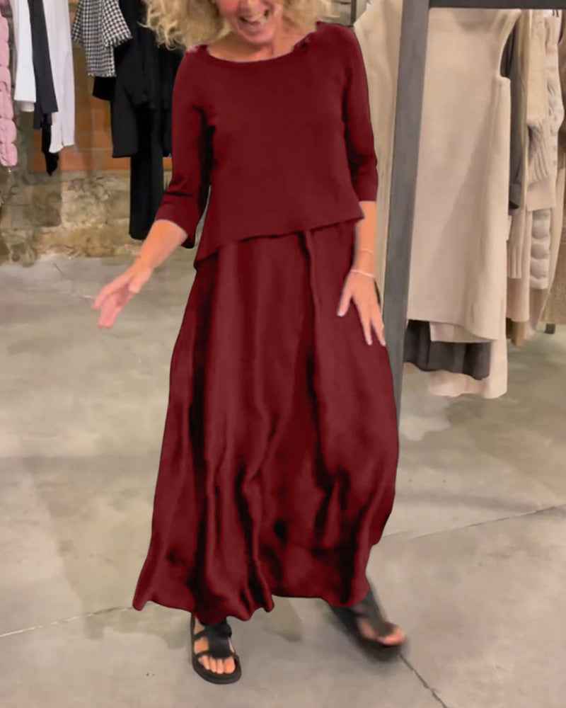 Kleid-Set mit Träger-Plateau und einfarbigem Top