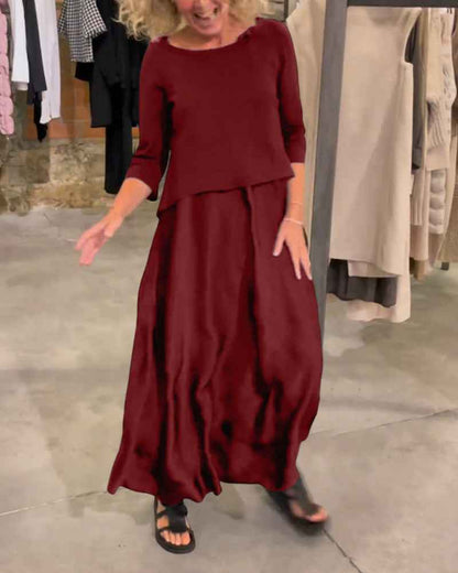 Kleid-Set mit Träger-Plateau und einfarbigem Top