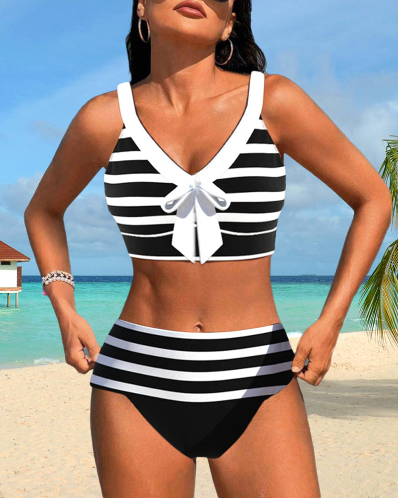Romy - Bikini Rayé Taille Haute