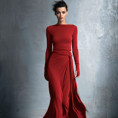 Damen-Maxikleid im Wickelstil, gestrickt, mit Knopf