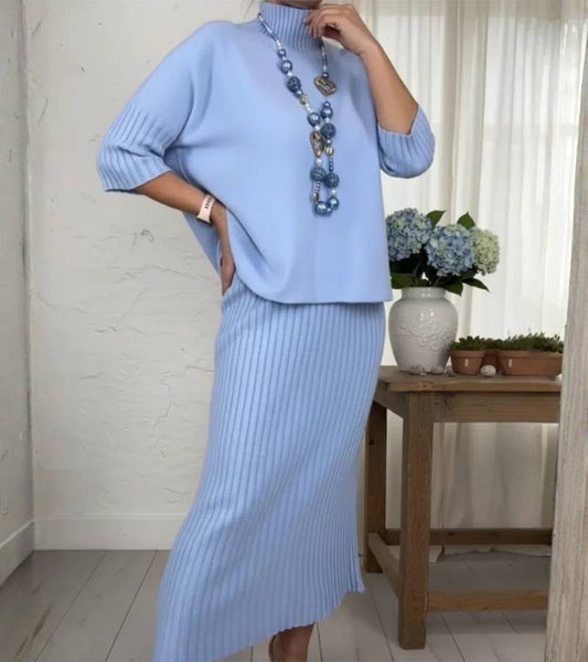 Debora Knit Set with Ribbed Skirt – Cozy, Chic, and Effortless