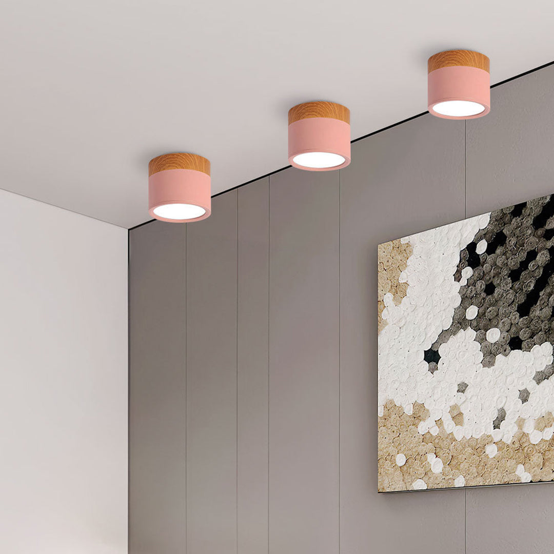 Wood And Metal Ceiling Lamp – Small Cylindrical Modern Accent Design