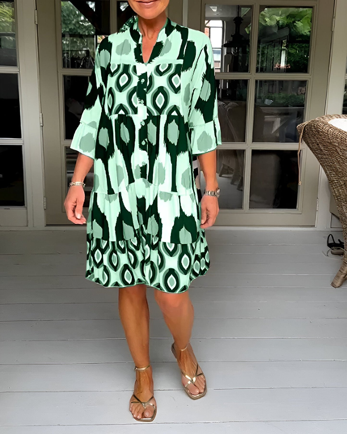 Parker | Geometric Tiered Midi Dress for Bold Boho Style