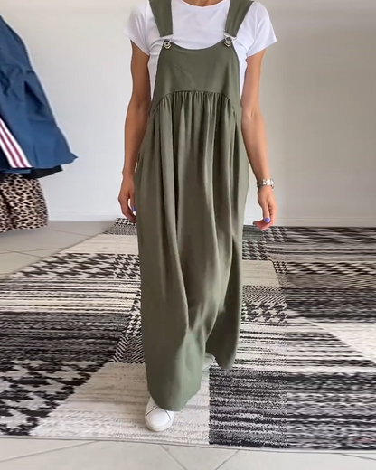 Robe Salopette Maxi Élégante Femme – Style Décontracté Chic Fluide Sans Manches