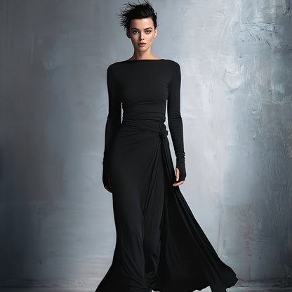Damen-Maxikleid im Wickelstil, gestrickt, mit Knopf