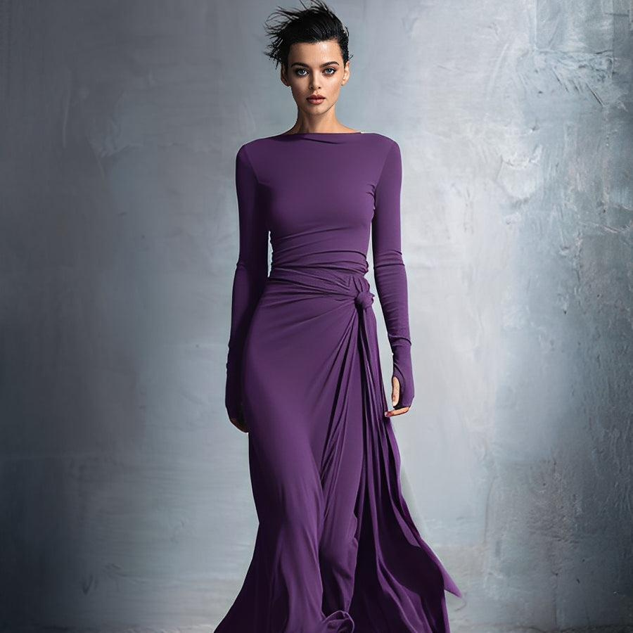 Damen-Maxikleid im Wickelstil, gestrickt, mit Knopf