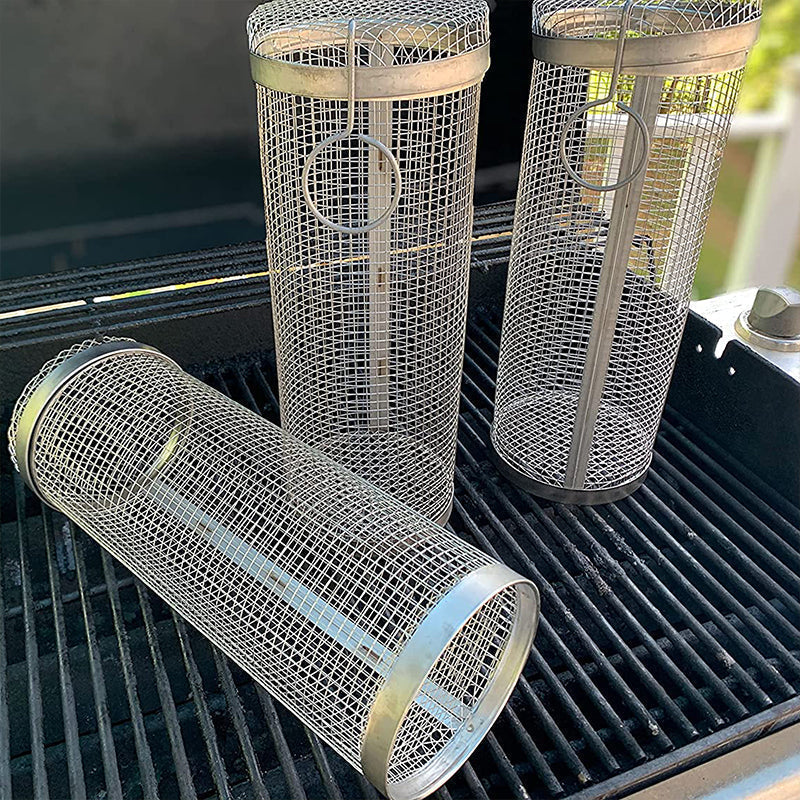 GrillSpinz BBQ-Trommel 2er-Set | Rotierender Grillkorb aus Edelstahl für Gemüse, Fleisch & Meeresfrüchte