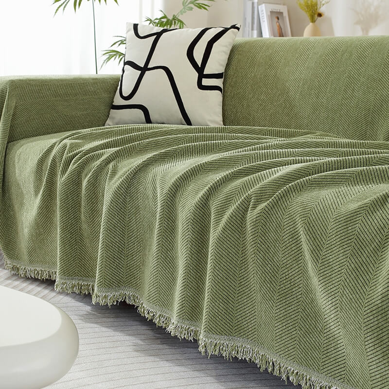Sofa Throw Chenille Herringbone Tassel Blanket Cover Large 70.9x165.4in Pet Protection Couch Blanket Wrap | Koossa