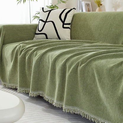 Sofa Throw Chenille Herringbone Tassel Blanket Cover Large 70.9x165.4in Pet Protection Couch Blanket Wrap | Koossa