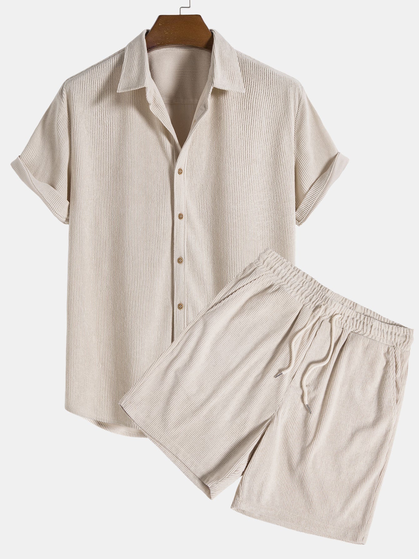 Ethan - Kurzarm Cordhemd Mit Knöpfen Und Shorts Set