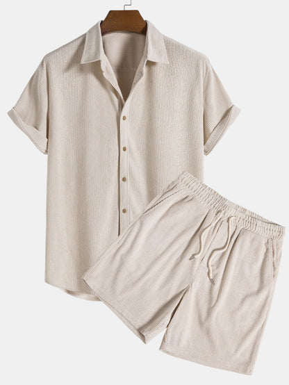 Ethan - Kurzarm Cordhemd Mit Knöpfen Und Shorts Set