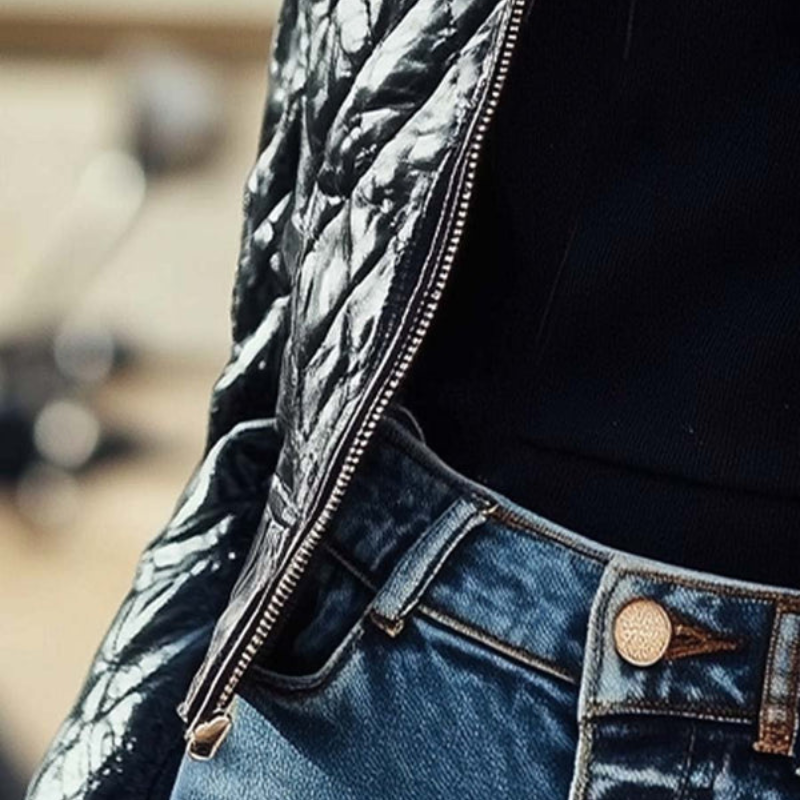 Laura – Veste à manches longues avec col en fourrure et poches zippées