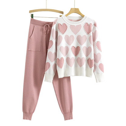 Women's Wool Heart Lounge Set Sweatshirt and Joggers Two Piece Tracksuit