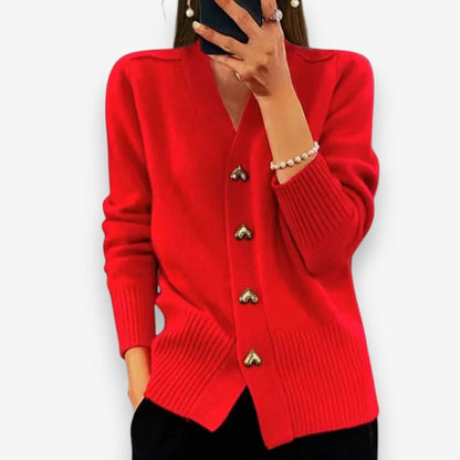 Olivia – V Neck Knitted Cardigan With Heart Shaped Buttons