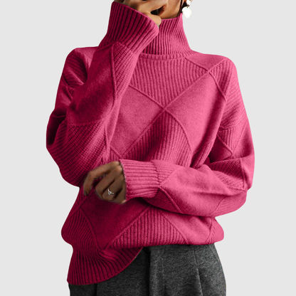 Amelia – Stylowy damski sweter z wyrazistym wysokim kołnierzem