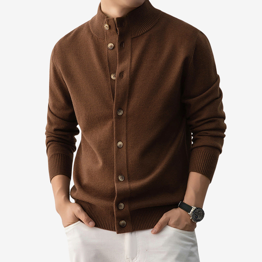 Henry – Gilet long à manches longues et col montant boutonné