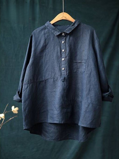 Women's Linen Blouse Oversized Button Up Long Sleeve Shirt Top