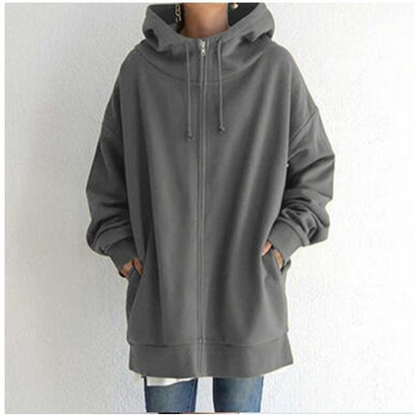 Sweat à capuche gris unisexe, ample et confortable, avec fermeture éclair, poches avant, manches longues, idéal pour mode décontractée automne-hiver.