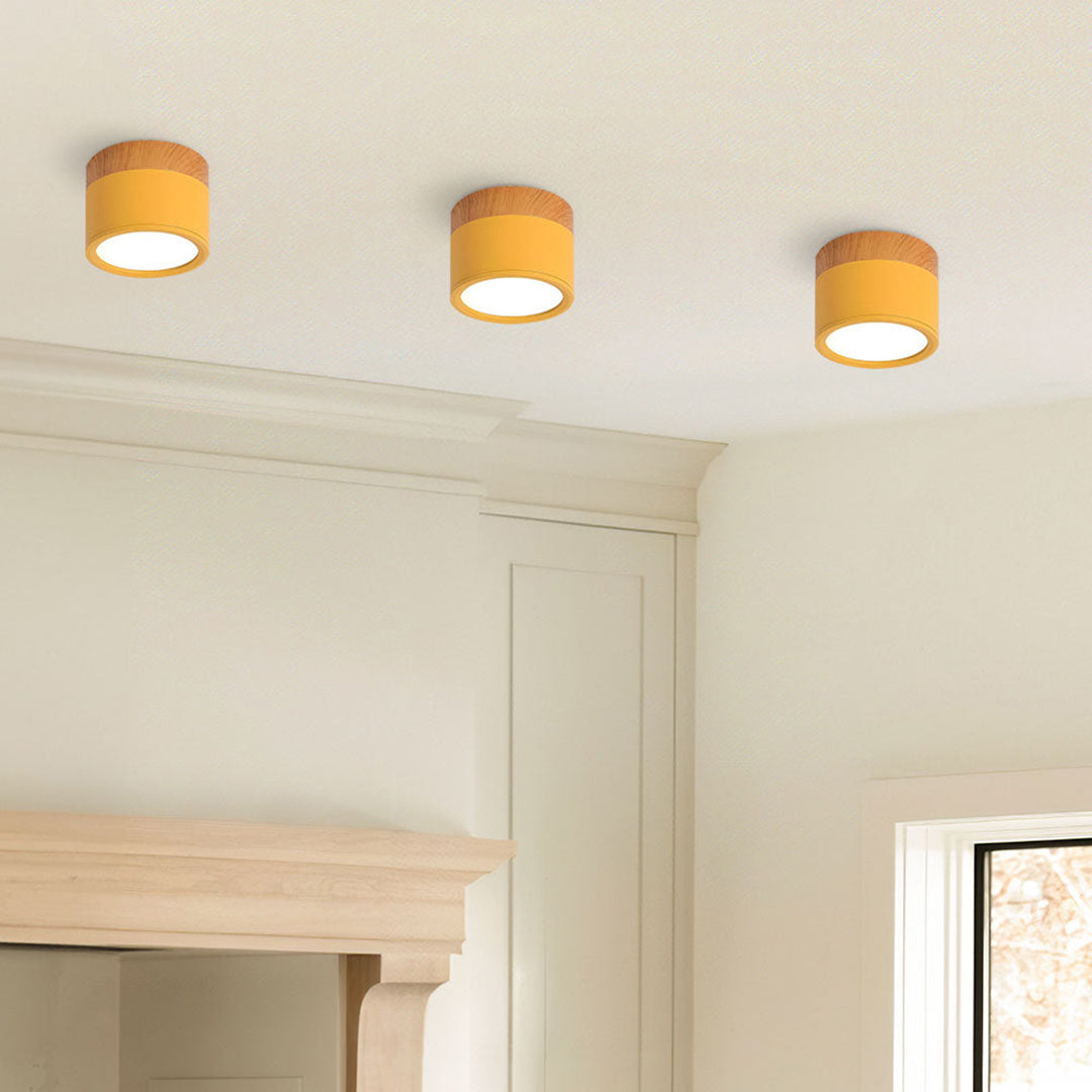 Wood And Metal Ceiling Lamp – Small Cylindrical Modern Accent Design