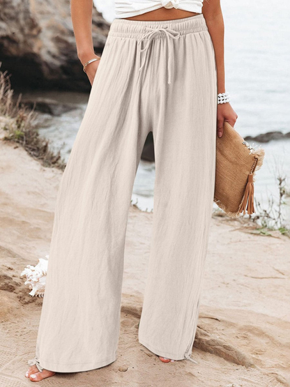 Women's Linen Wide Leg Trousers High Waisted Drawstring Pants