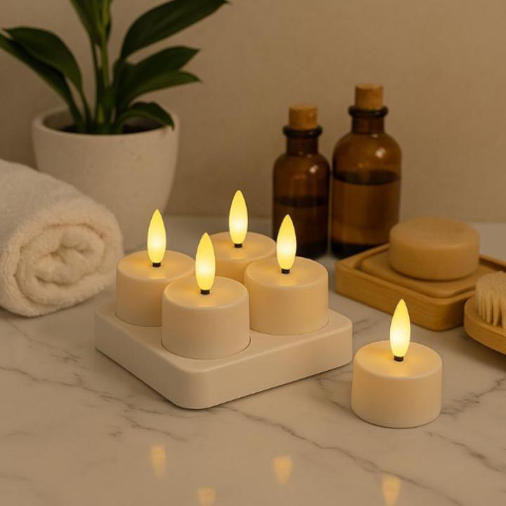 Wiederaufladbare LED-Kerzen mit Basis und Fernbedienung