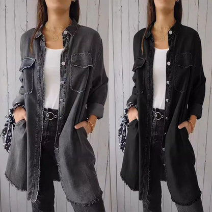 Zafrielle | Dames Faux Denim Jas – Casual Knoopsluiting Jas
