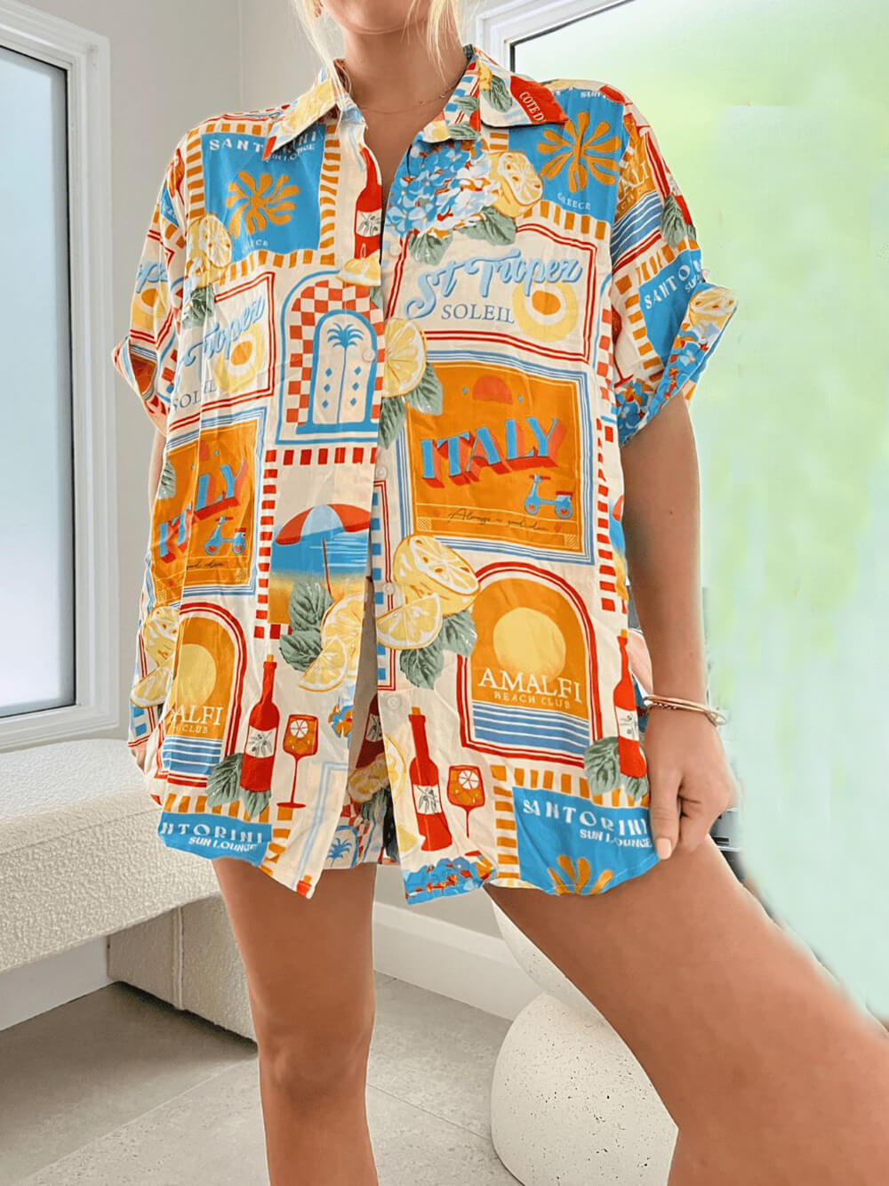 Byarina Printed Shirt and Shorts Lounge Set