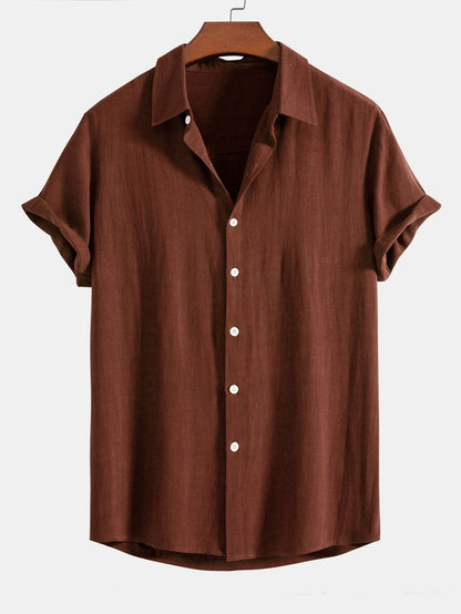 Men’s Linen Blend Short Sleeve Shirt Relaxed Button Fit
