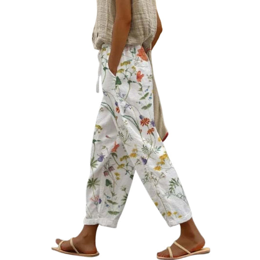 Emma – Relaxed Bloemenprint Broeken met Zakjes en Touwsluiting