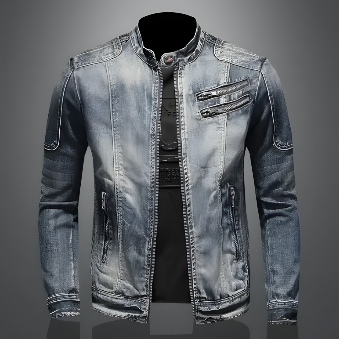 Veste en Jean Slim Homme – Veste Zippée Col Montant Stylée