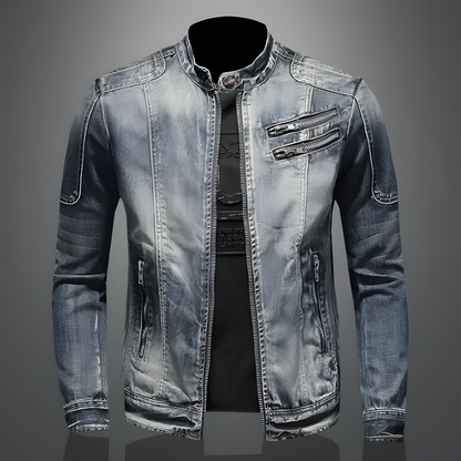 Veste en Jean Slim Homme – Veste Zippée Col Montant Stylée