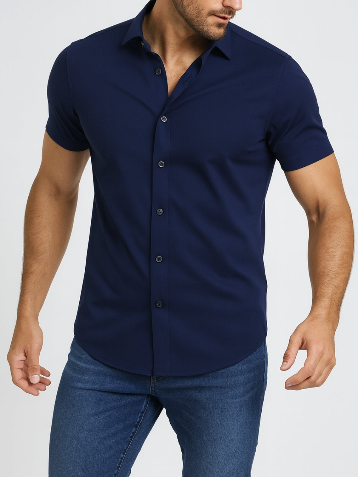 Non-Iron 4-Way Stretch Shirt with Transparent Buttons