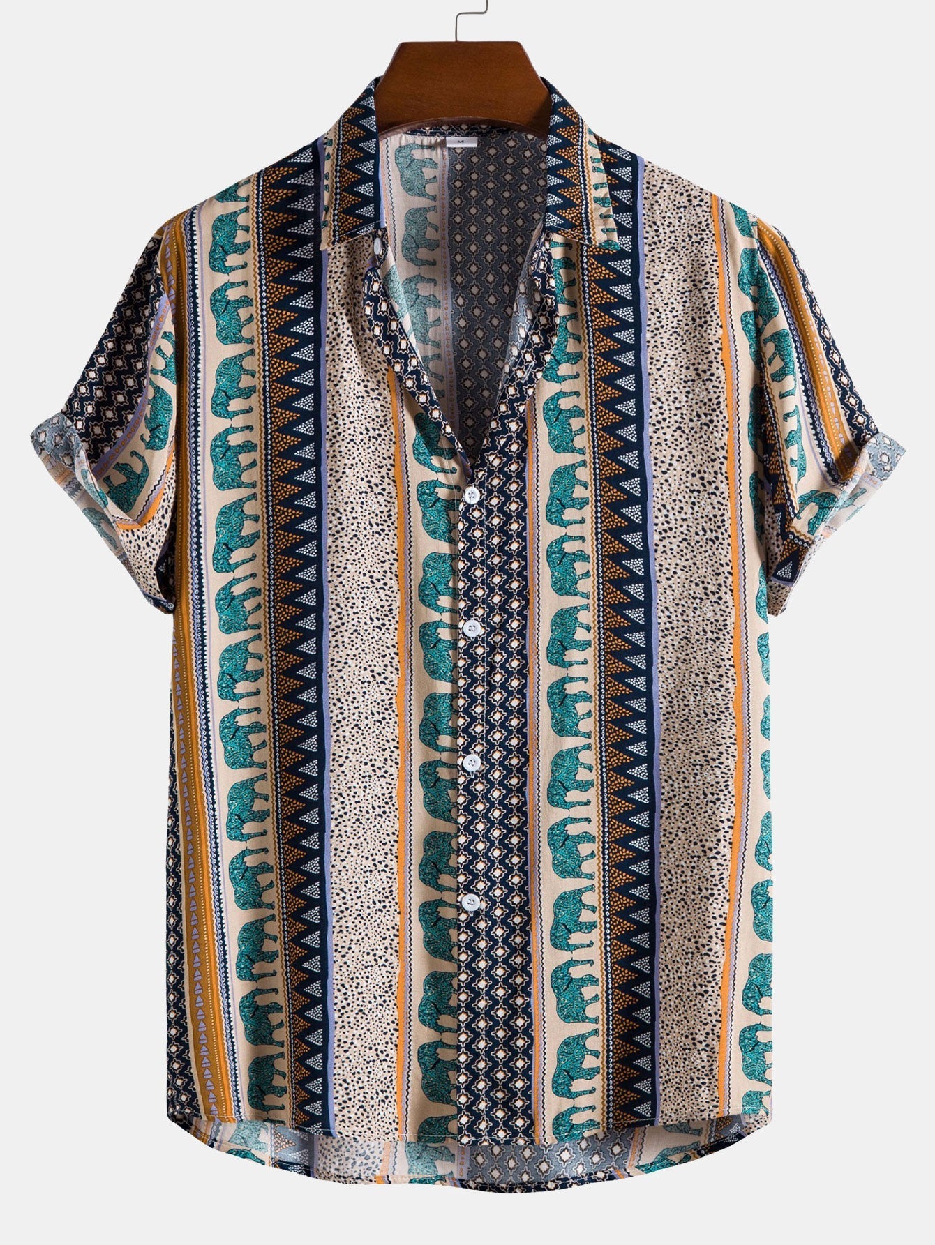 Marvion – Geometrisches Elefanten Print Hemd