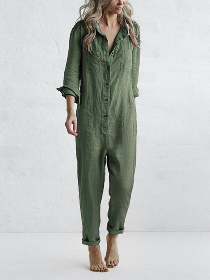 Herbstlicher Lässiger Jumpsuit – Liv | 100% Baumwolle, mit praktischen Taschen