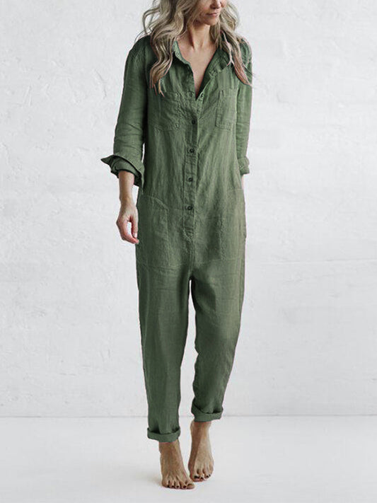 Herbstlicher Lässiger Jumpsuit – Liv | 100% Baumwolle, mit praktischen Taschen