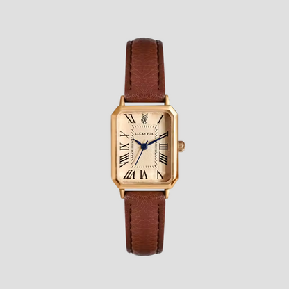 Women's Leather Strap Tank Square Roman Numeral Dress Watch