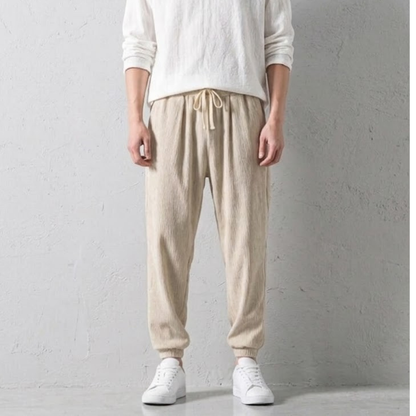 Men's Linen Joggers Lightweight Trousers Relaxed Fit Casual Pants